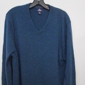 XL Mens CASHMERE Classic V Neck Pullover Sweater Heathered Blue \